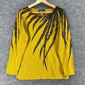 Bob Mache Sweater Pullover Women S Small Yellow Floral Knit Long Sleeve Cotton